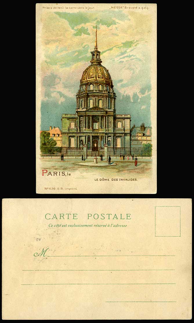 Hold To The Light Paris Le Dome des Invalides Night Moon Novelty Old UB Postcard