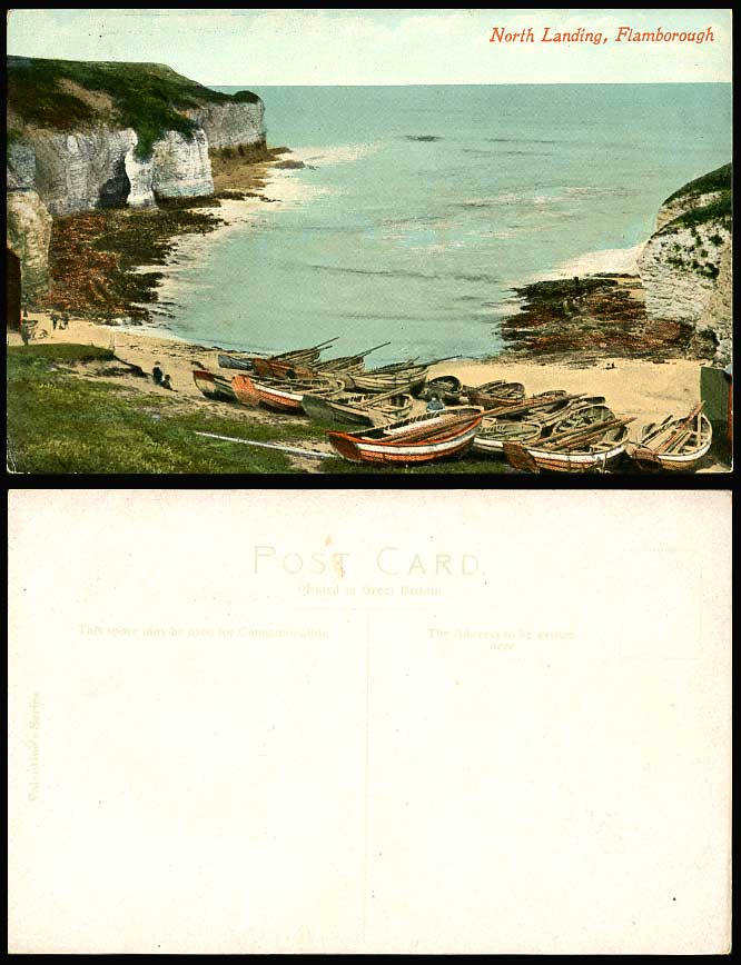 FLAMBOROUGH, NORTH LANDING, Fishing Boats & Cliffs Yorkshire Old Colour Postcard