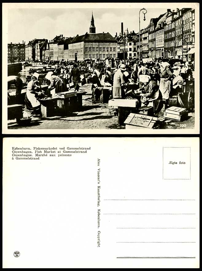 Denmark Copenhagen Fish Market, Gammelstrand Old RP Postcard Marche aux Poissons