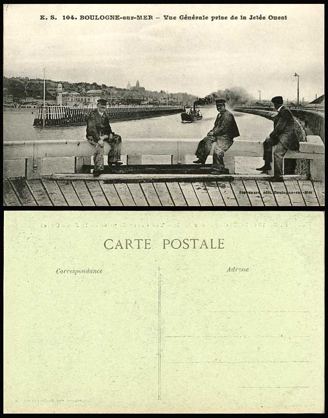 Boulogne-sur-Mer Fishermen Fishing Boat Lighthouse West Pier Jetty Old Postcard