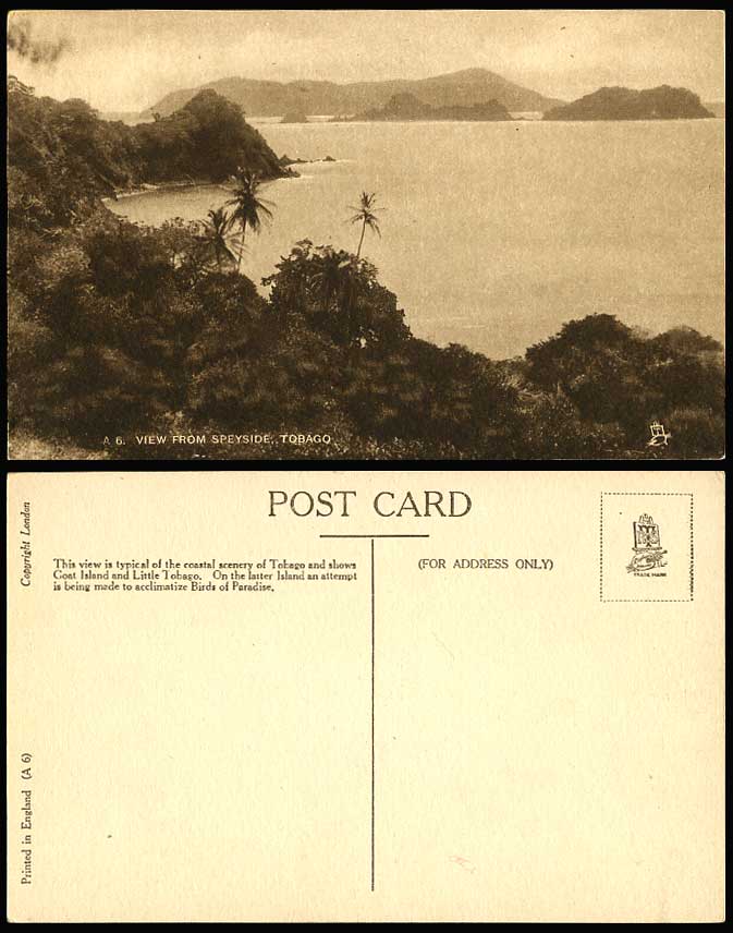TOBAGO, View from SPEYSIDE Goat Island Little Tobago Old Postcard Birds Paradise