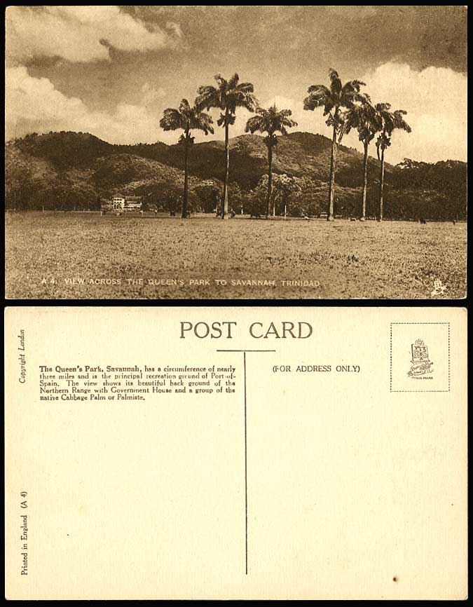 Trinidad Old Postcard View Across Queen's Park to Savannah Port-of-Spain N Range