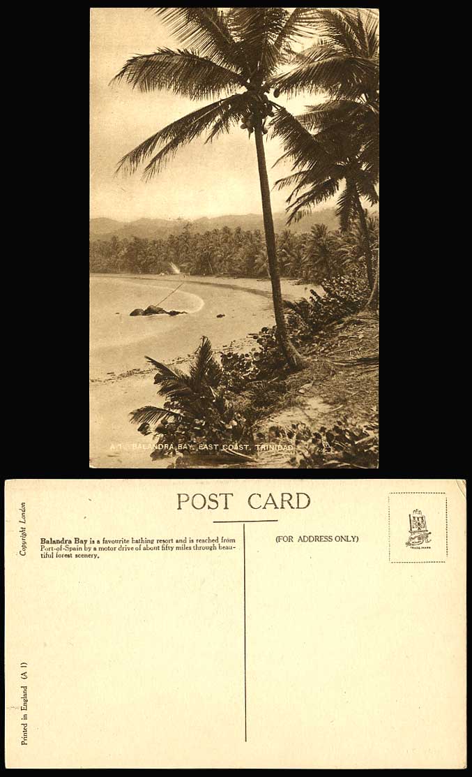Trinidad Old Postcard Balandra Bay, East Coast, Palm Trees, Beach Bathing Resort