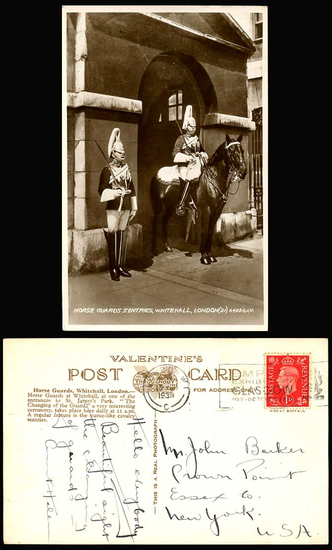 London 1938 Old RP Postcard Horse Guards Sentries Whitehall, 11am Changing Guard