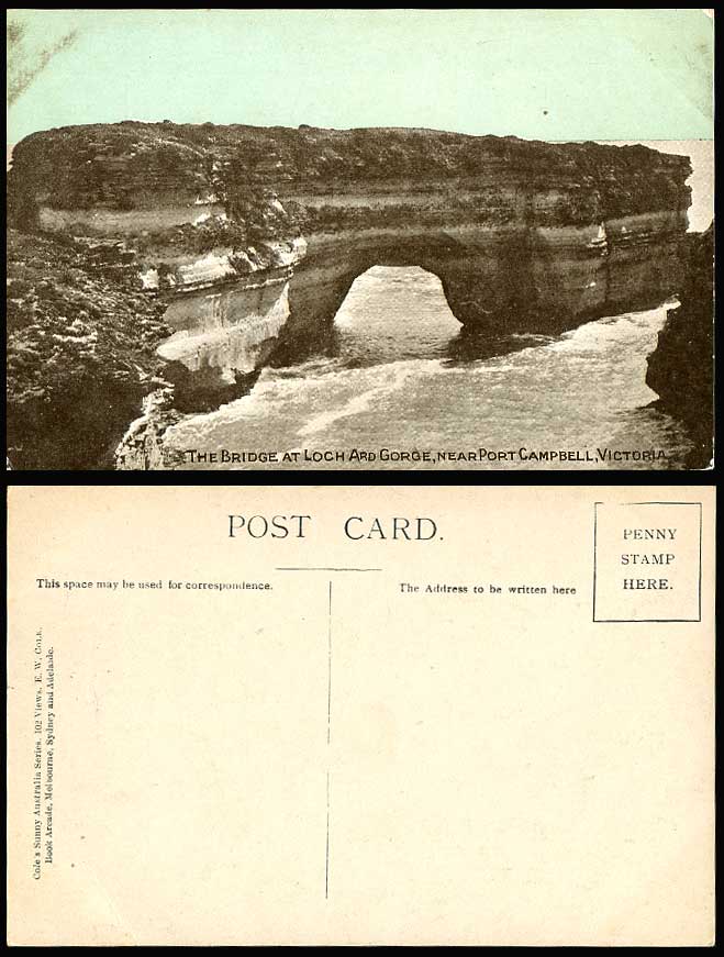 Australia The Bridge at Loch Ard Gorge, Port Campbell Victoria Old Postcard Rock