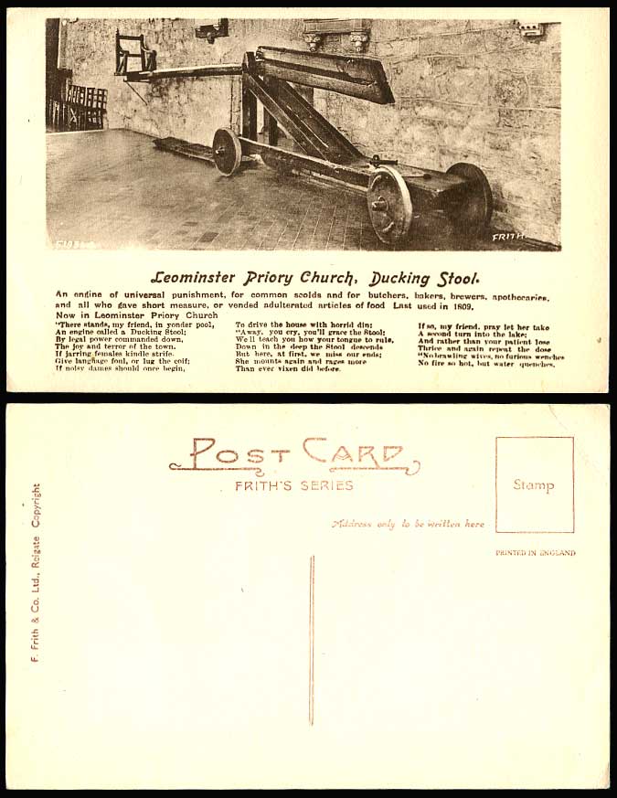 Leominster Priory Church, Ducking Stool Universal Punishment Engine Old Postcard