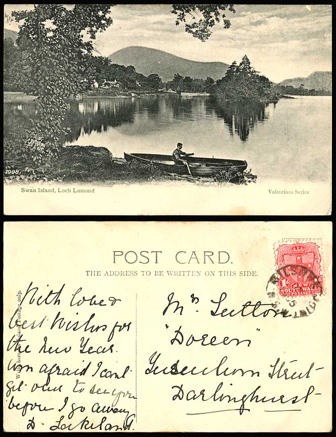 Swan Island Loch Lomond Man on Boat Boating Highlands Scotland 1905 Old Postcard