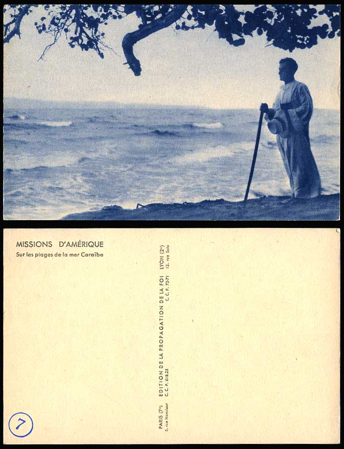 Missionary on Beach Caribbean Sea, Sur les Plages de la Mer Caraibe Old Postcard
