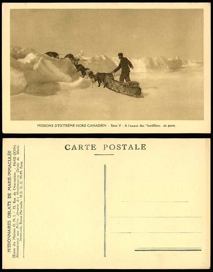 Dogs Sled Crossing Glacer, Canada, Missions d'Extreme-Nord Canadien Old Postcard