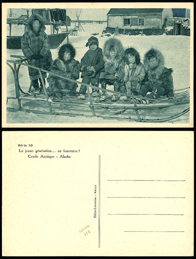 Eskimo Children Young Generation Fur Sled Sledge Arctic Circ Alaska Old Postcard
