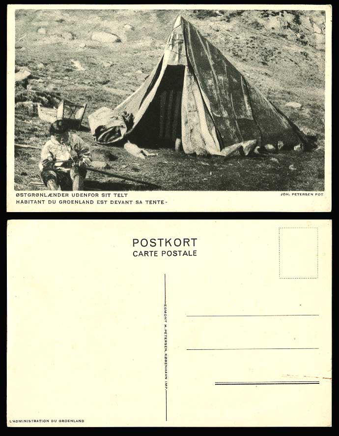 Greenland Greenlander Inhabitant in Front of His Tent, Camp Denmark Old Postcard