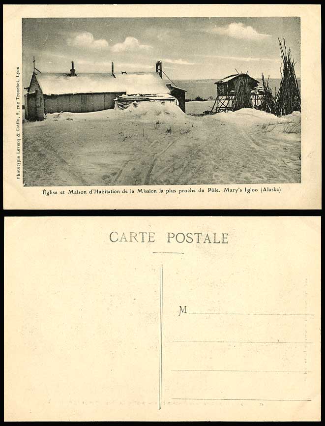 Alaska Mary's Igloo Eskimo Eglise Maison d'Habitation Mission Polar Old Postcard