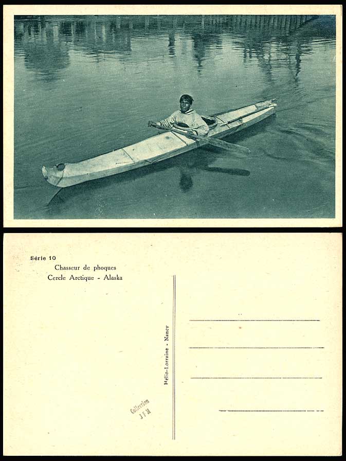 Eskimo, KAYAK Canoe Boat, Sea Lion Skin Sealer Arctic Circle Alaska Old Postcard