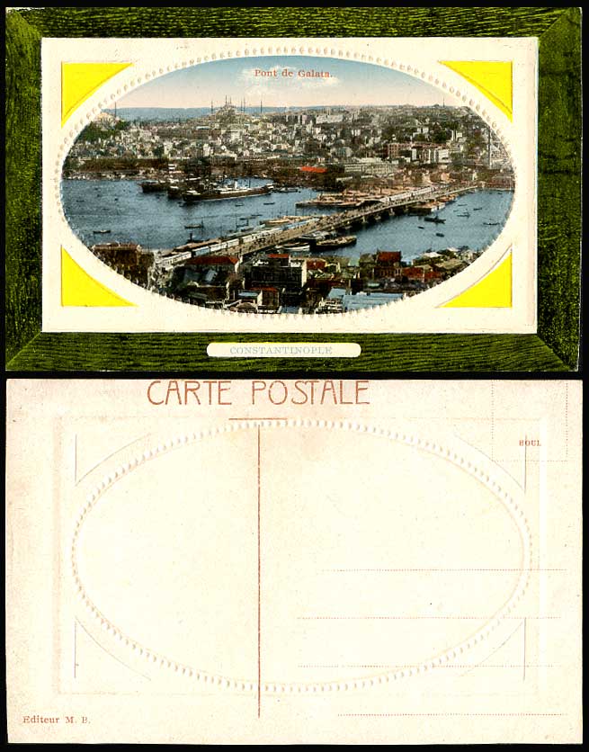 Turkey Constantinople Pont de Galata Bridge Harbour Old Colour Embossed Postcard