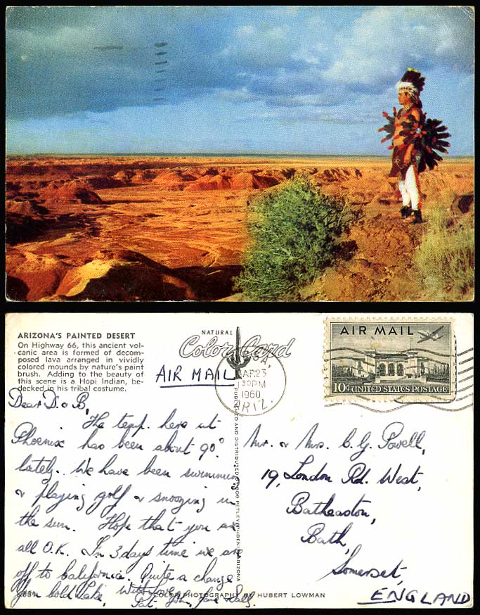 HOPI, Native Red Indian in Tribal Costume Arizona's Painted Desert 1960 Postcard