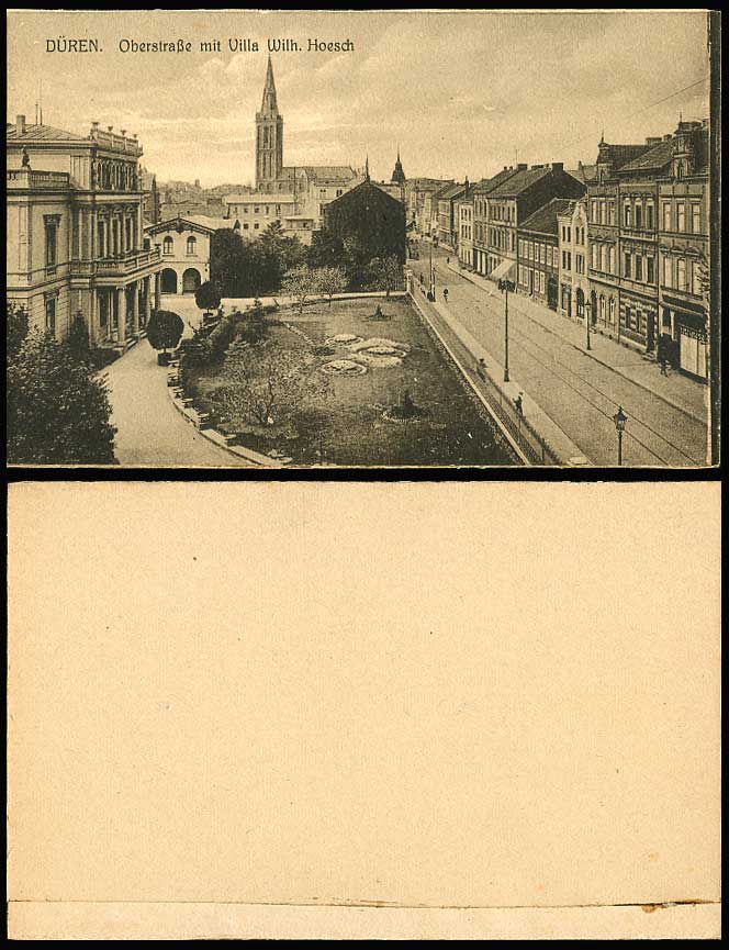 Germany DUEREN Old Postcard Oberstrasse, Villa Wilh Hoesch, Street Scene, Garden