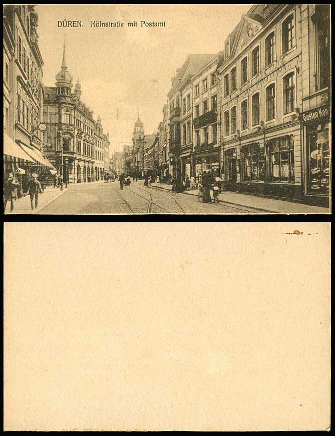 Germany DUEREN Old Postcard Koelnstrasse, Postamt Post Office Street Scene Shops