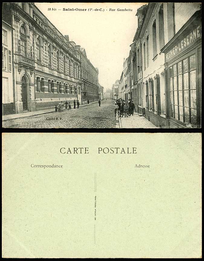 France SAINT-OMER (P.-de-C.) Rue Gambetta Street Scene Boys & Girls Old Postcard