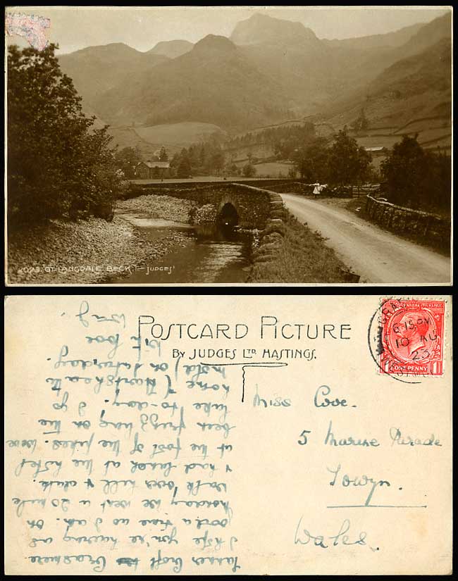 GREAT LANGDALE BECK Bridge Cumbria 1923 Old RP Postcard
