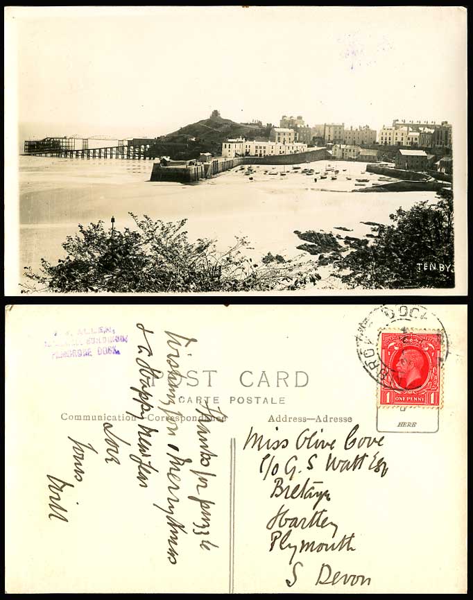 Tenby Old R.P. Postcard Harbour Bridge Boats Jetty Pier