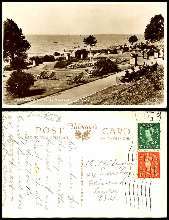 Westcliff-on-Sea 1956 Old Real Photo Postcard Gardens & Sea Front