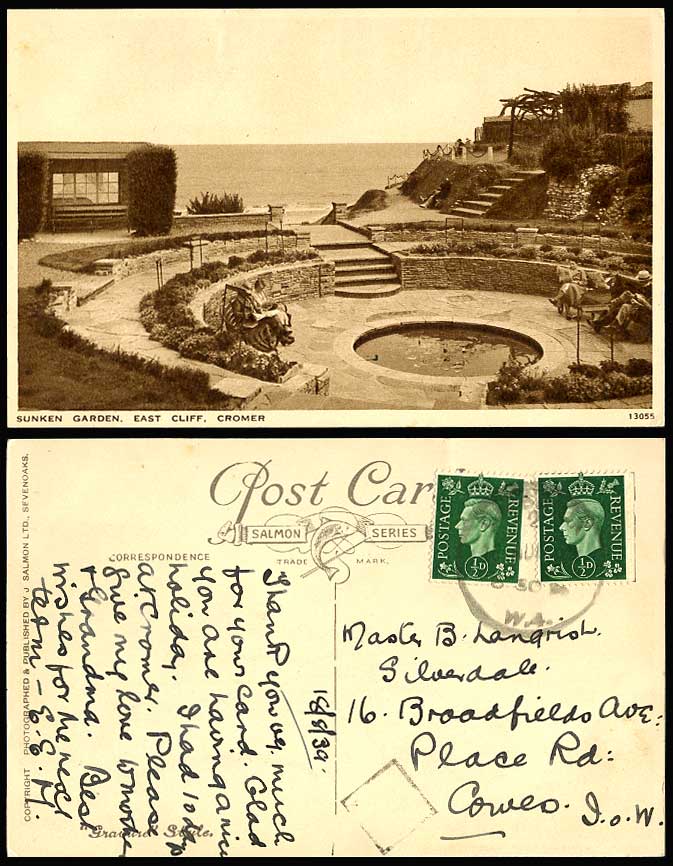 CROMER Sunken Garden East Cliff Steps 1939 Old Postcard