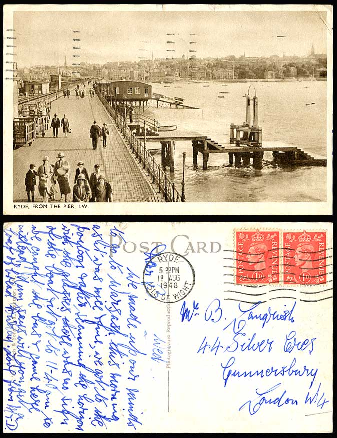 Isle of Wight 1948 Old Postcard RYDE from the PIER Boat