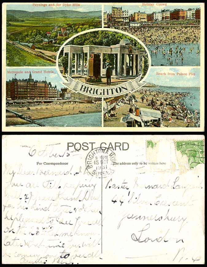 Brighton 1931 Postcard Poynings, Metropole Grand Hotels