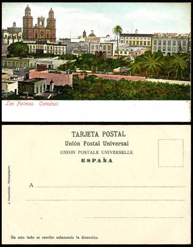 Spain Old Colour UB Postcard LAS PALMAS CATEDRAL Cathedral Panorama Gran Canaria
