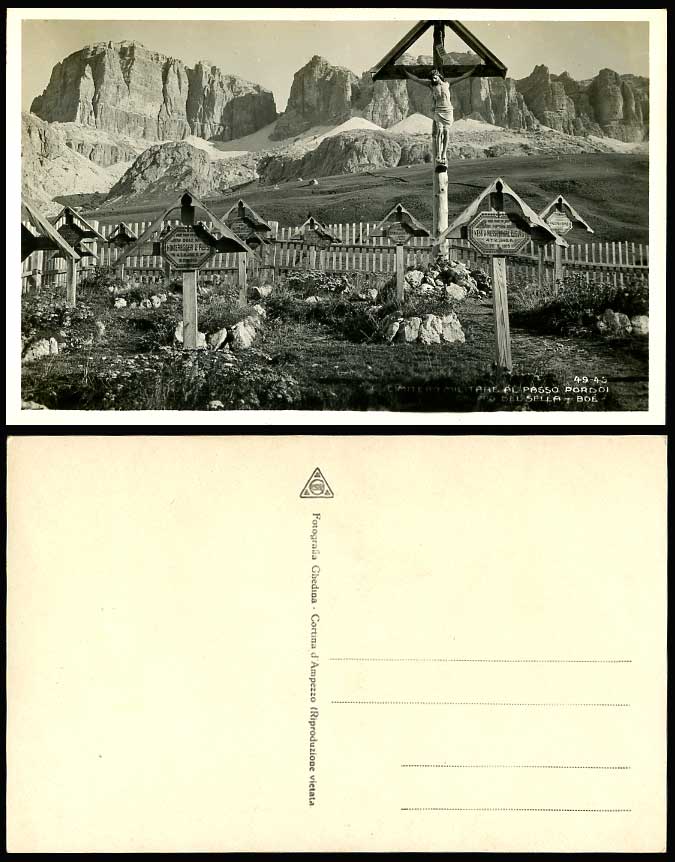 Italy Old R.P. Postcard Cimitero Militare al Passo Pordoi, Gruppo del Sella, Boe