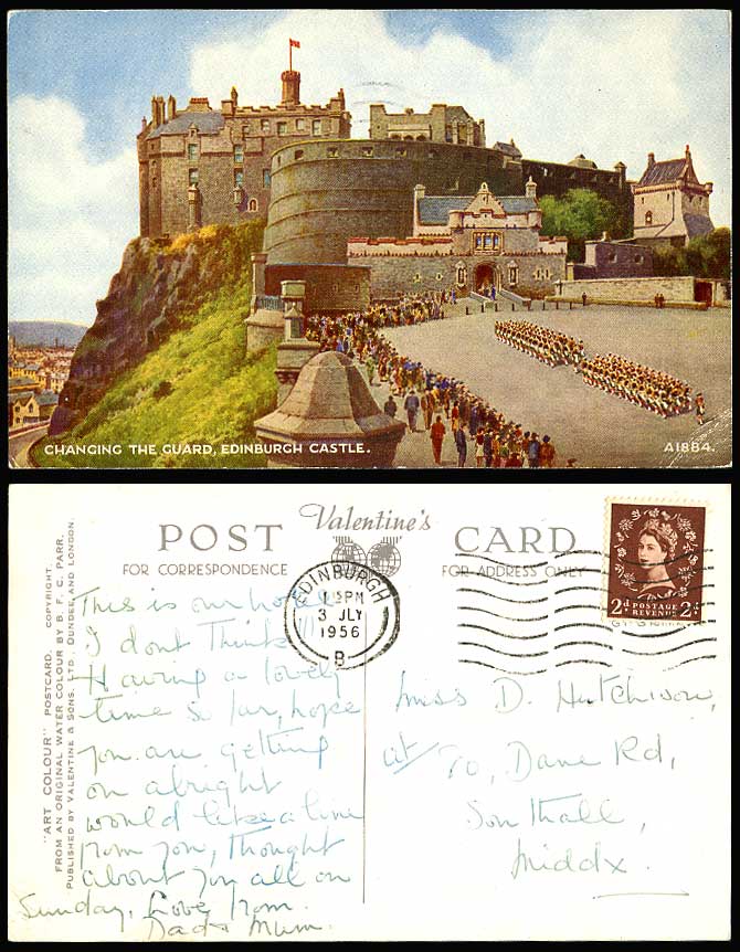 Edinburgh Castle - Changing The Guard 1956 Old Colour Postcard Scotland Guards
