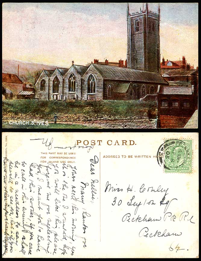 ST. IVES, CHURCH, Cornwall, Art Artist Drawn 1905 Old Colour Postcard Churchyard