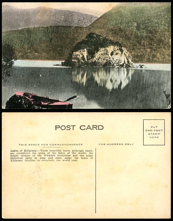 Ireland Kerry KILLARNEY Colleen Bawn Rock Lake Boat Mountain Old Colour Postcard