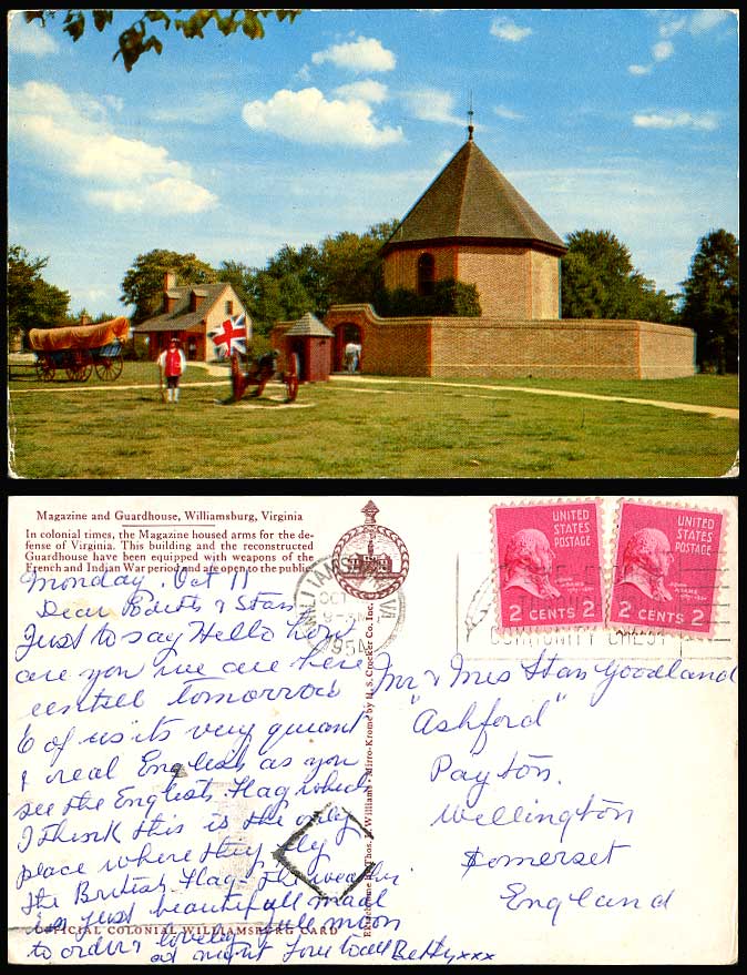 USA 1954 Old Postcard Magazine & Guardhouse Williamsburg Virginia Arms & Weapons