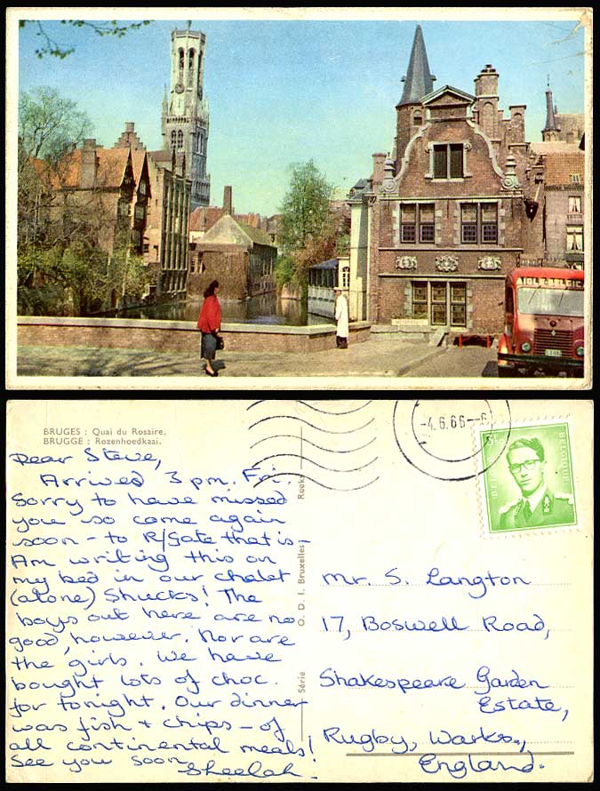 Belgium Bruges Brugge 1966 Old Color Postcard Quai du Rosaire Quay Rozenhoedkaai