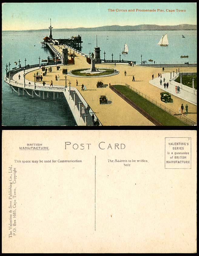 South Africa Cape Town The Circus & Promenade Pier Lighthouse Boats Old Postcard