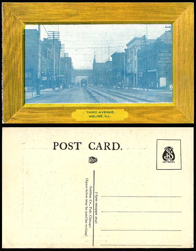 USA Old Postcard 3rd. Third Avenue TRAM Bridge Street Scene Moline Ill. Illinois