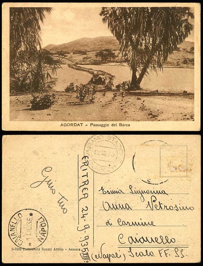 Eritrea 1935 Old Postcard AGORDAT Passaggio del Barca Bridge Passage of the Boat