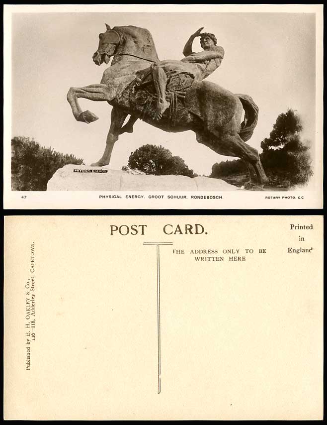 South Africa Rondebosch, Physical Energy Groot Shuur Statue 1903 Old RP Postcard