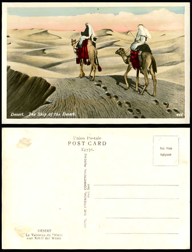 Egypt Old Colour Postcard The Ship of The Desert, Camels Camel Riders Sand Dunes