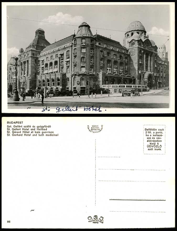 Budapest Old RP Postcard St. Gerhard Hotel Bath Medicinal Heilbad Bain Guerrison