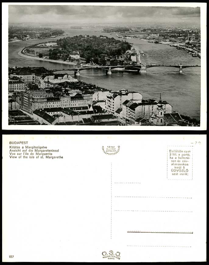Hungary Old RP Postcard BUDAPEST Isle of St. Margarets Bridge River Scene Island