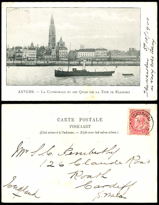 Belgium 1901 Old UB Postcard Anvers Cathedrale Quais Tete Flandre Cathedral Quay