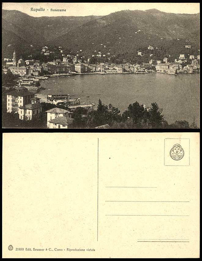 Italy Old Postcard RAPALLO Panorama Lake Mountains General View, Italian Brunner