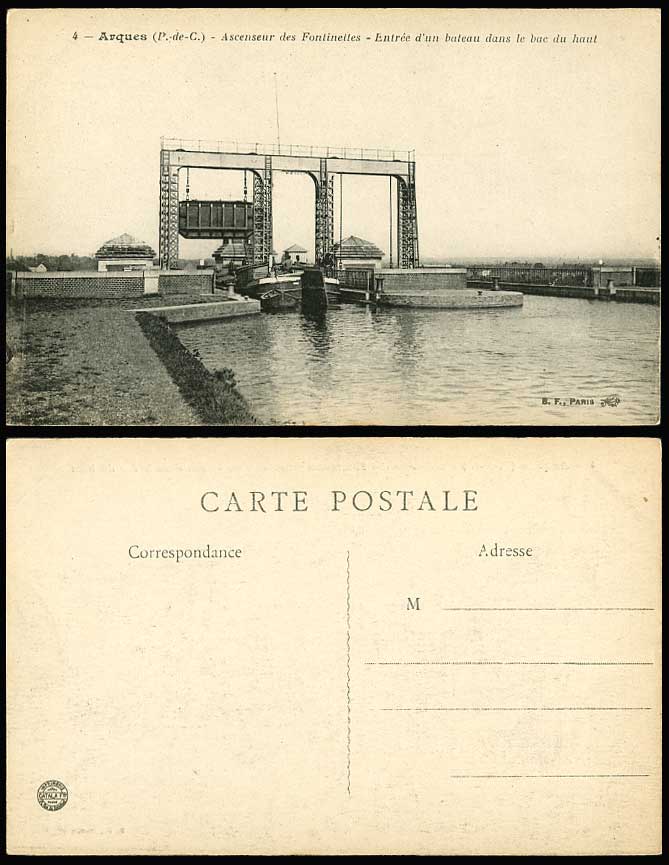 Arques Pas-de-Calais Old Postcard Ascenseur Fontinettes Lift Elevator Boat Enter