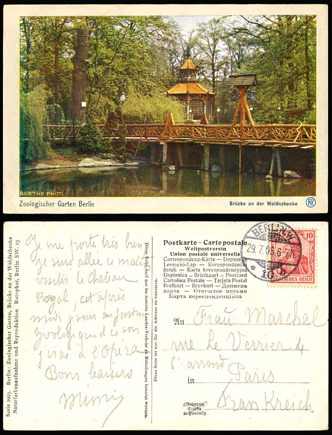 BERLIN ZOO, Bridge at Forest Inn, Bruecke an der Waldschenke 1906 Old Postcard