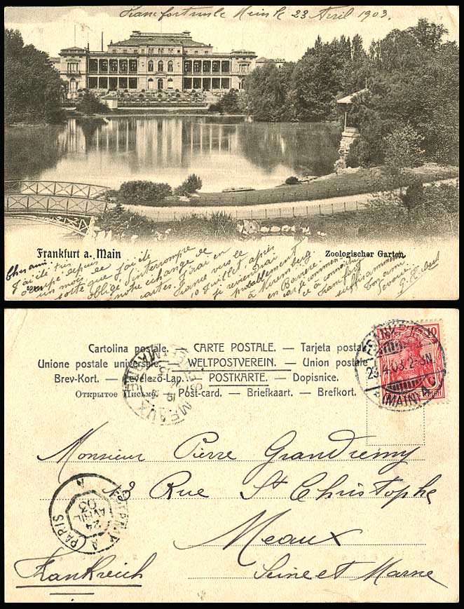 Germany Frankfurt a. Main Zoo Zoologischer Garten, Lake Bridge 1903 Old Postcard