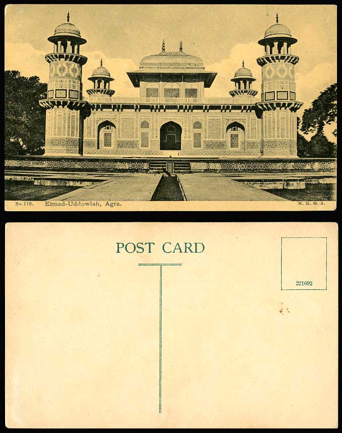 India Old Postcard The Tomb of Etmad-Uddowlah Agra (British Indian) M.M.G.A. 118