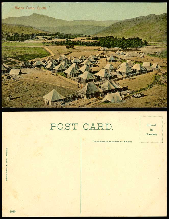 Pakistan HANNA CAMP QUETTA Old Colour Postcard Tents Military Mountains Br India