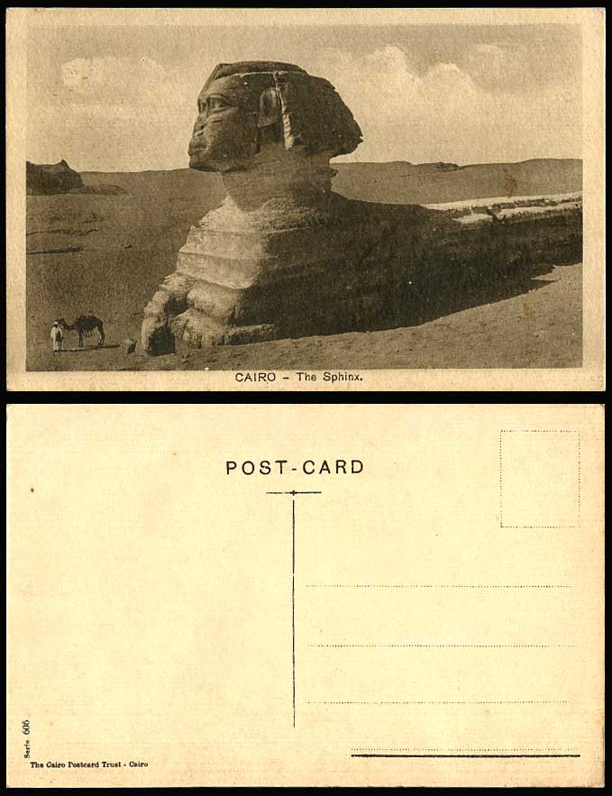 Egypt Old Postcard Cairo THE SPHINX Native Bedouin Man & Camel Le Caire Egyptian